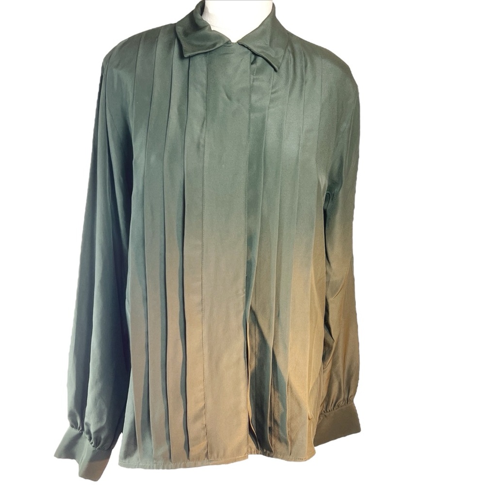 JH Collectibles Pleated Vintage Blouse Size 10 Olive Green Corporatecore…‎